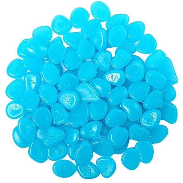 Memkey - 200 Stück mehrfarbige Aquarium-Lichtkiesel, fluoreszierende Kieselsteine für Wege, Außendekoration, Aquarium, Garten (blau)