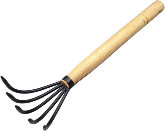 Memkey - 38,1 cm großer Gärtner-Klauenrechen mit Holzgriff für festen Halt – japanischer Klauenrechen, ideal für Gartenarbeit und Unkrautjäten