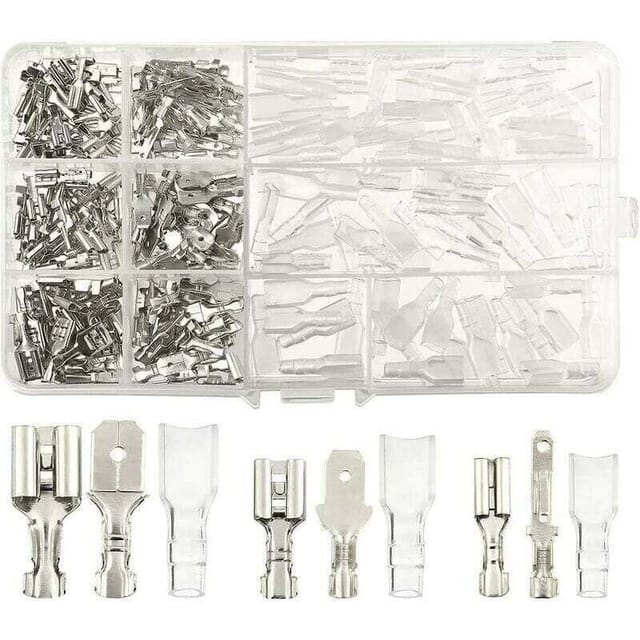 270 Stück elektrische Anschlüsse, T-Stecker, Drahtverbinder, männliche und weibliche Flachstecker, Crimp-Klemmenblock mit Isolierhülse 2,8 mm, 4,8