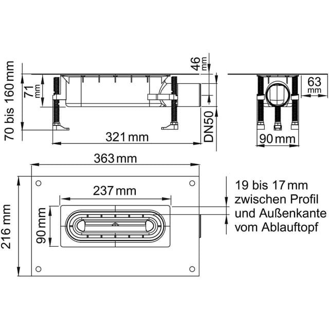 ACO ShowerDrain S+, Ablaufkörper 3 cm Sperrwasserhöhe