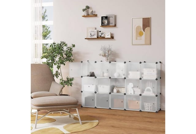 Steckregal, Regalsystem, 15 Würfel, diy Würfelregal, modulare PP-Platten, als Garderobe Schuhregal Raumteiler, für Wohnzimmer Schlafzimmer Flur, Weiß