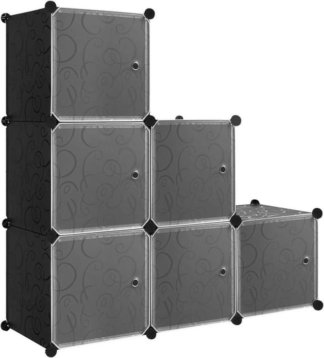Schuhboxen stapelbar, Schuhregal mit 6 Stapelboxen, Aufbewahrungsbox mit Tür, diy Steckregal, Kunststoffbox für Schuhaufbewahrung, Schuhorganizer,