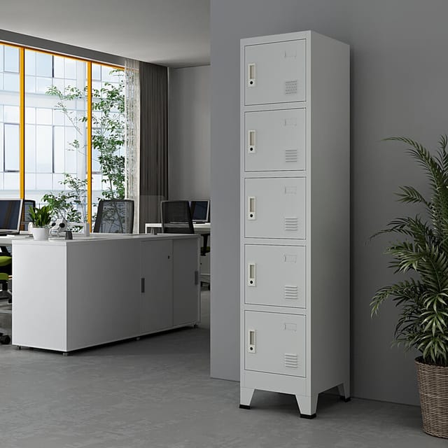 Schließfachschrank Joroinen mit 5 Türen Stahl pulverbeschichtet 180x38x45 cm Grau [en.casa]