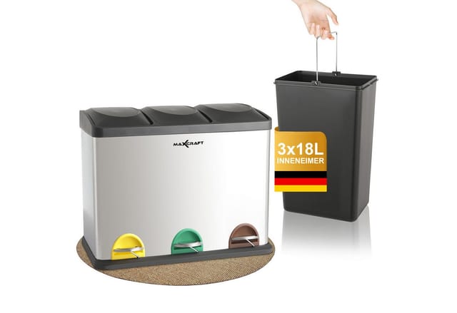 Maxcraft - Mülleimer / Treteimer mit 3 Behältern - 54 Liter (3 x 18 Liter)