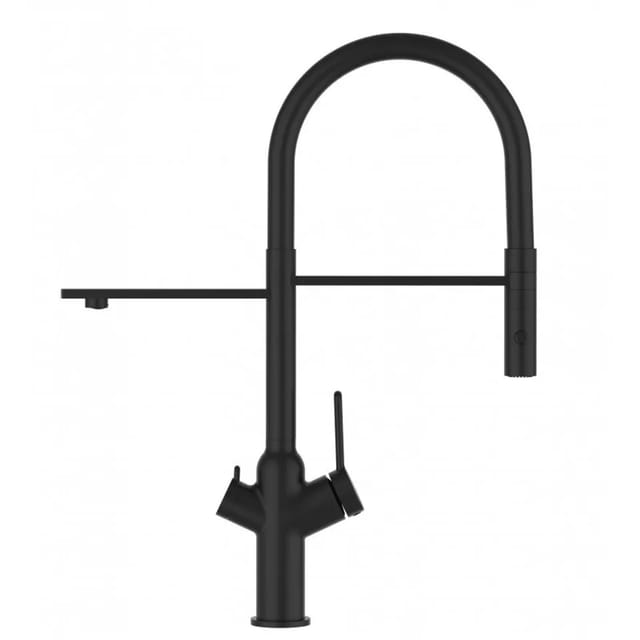 3 Wege Wasserhahn Kueche Spueltischarmatur Schwarz Matt Kuechenarmatur mit Schwarz 360 schwenkbarem Auslauf und abnehmbare 2 strahl Handbrause - BOD