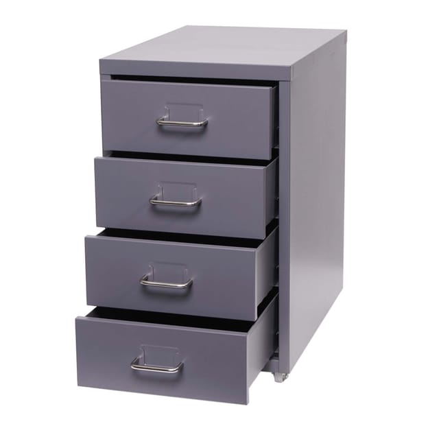 Rollcontainer Preston T851, Schubladenschrank Stahlschrank Büroschrank, 48x28x41cm 4 Schubladen dunkelgrau