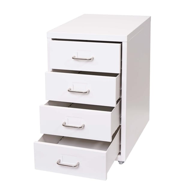 Rollcontainer Preston T851, Schubladenschrank Stahlschrank Büroschrank, 48x28x41cm 4 Schubladen weiß