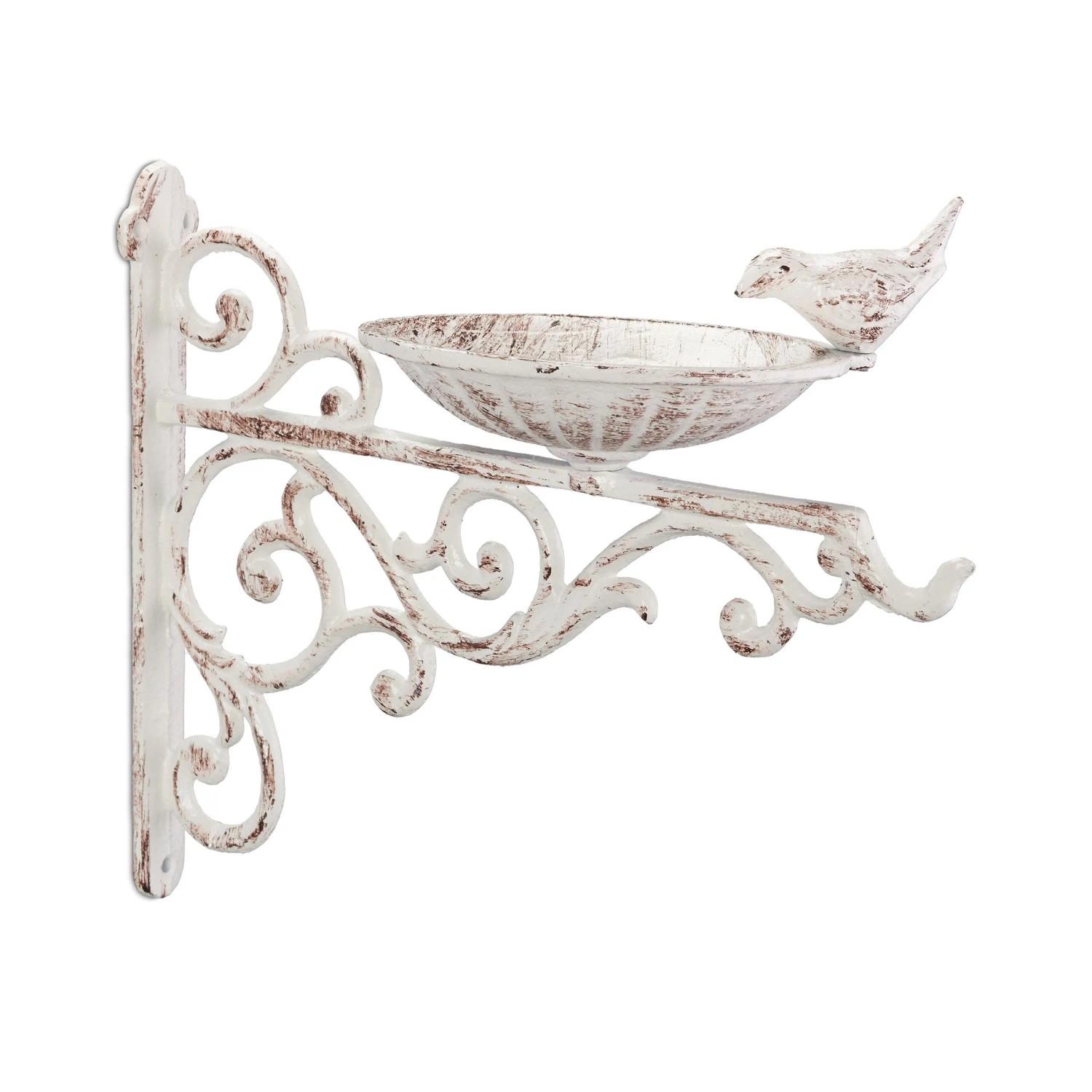 Vogeltränke Gusseisen, Wandmontage, wetterfest, Vintage Vogelbad Wildvögel, Gartendeko, hbt 24x28x14 cm, weiß - Relaxdays