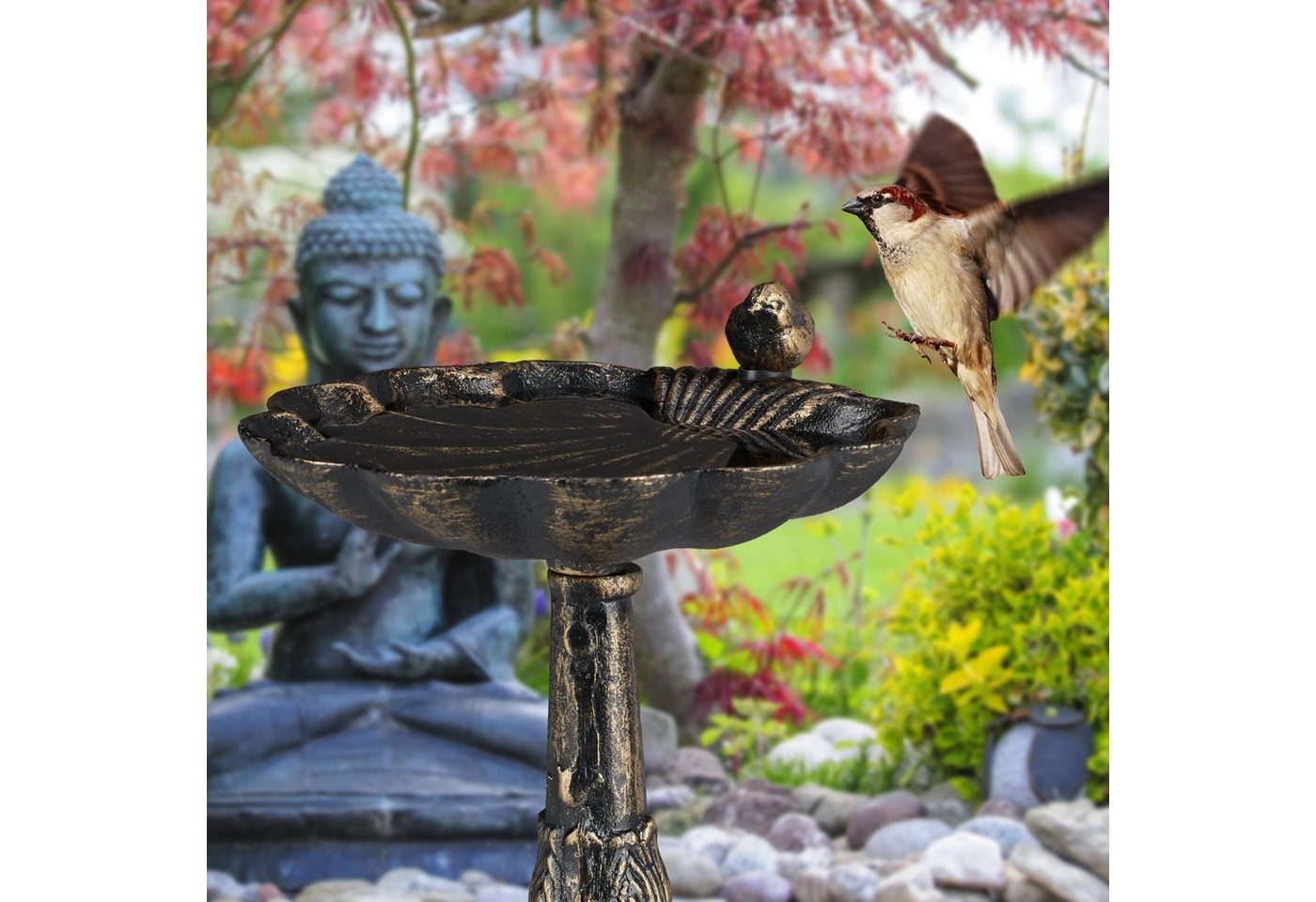 Vogeltränke Gusseisen, Gartendeko antikes Design, Vogelfutterstelle stehend, Wasserschale f. Wildvögel, bronze - Relaxdays Bild 4