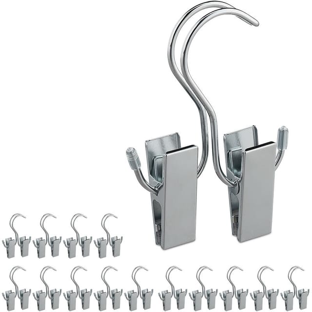 15 x Stiefelklammern im Set, doppelte Klemme, gummiert, Aufbewahrung Stiefel & Mützen, Eisen, Stiefelbügel, silber