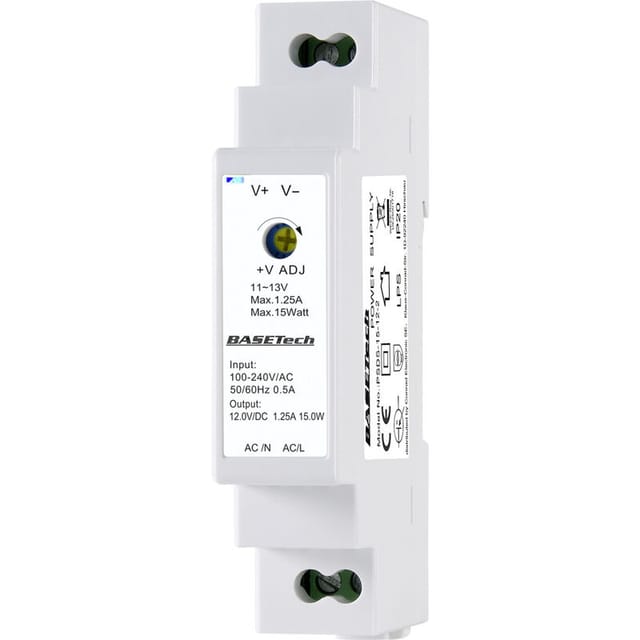 Basetech - BT-2250247 Hutschienen-Netzteil (DIN-Rail) 12 v 1.25 a 15 w Anzahl Ausgänge:1 x Inhalt 1