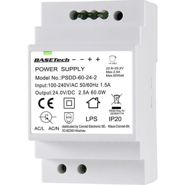 BT-2250321 Hutschienen-Netzteil (DIN-Rail) 24 v 2.5 a 60 w Anzahl Ausgänge:2 x Inhalt 1 s - Basetech