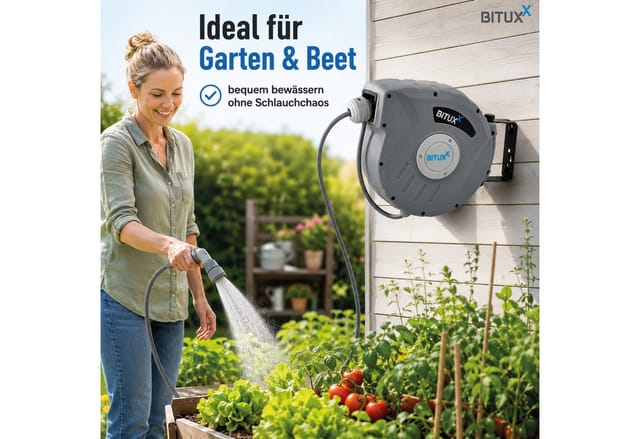 Bituxx - 10 Meter Wand Schlauchtrommel Schlauchaufroller Wasserschlauchaufroller Schlauchbox Automatik (10 m)