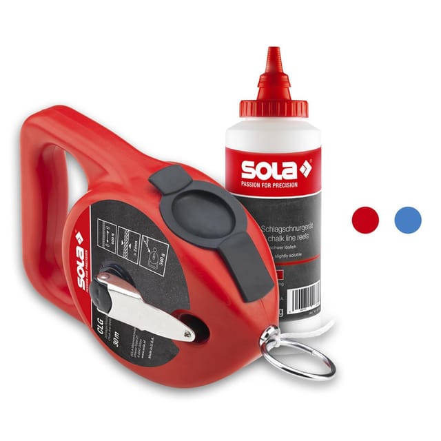 Sola CLG - Set de Schnüre de Aufschlag mit Kreide, 30 Meter de Schnur für einfache Markierung, Pulver de blaue Kreide für gute Sichtbarkeit auf