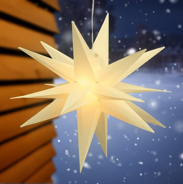 3D Advents Stern mit 40 LED in warm weiß - 60 cm - Outdoor Weihnachten Fenster Hänge Deko für Außen mit Timer Batterie betrieben