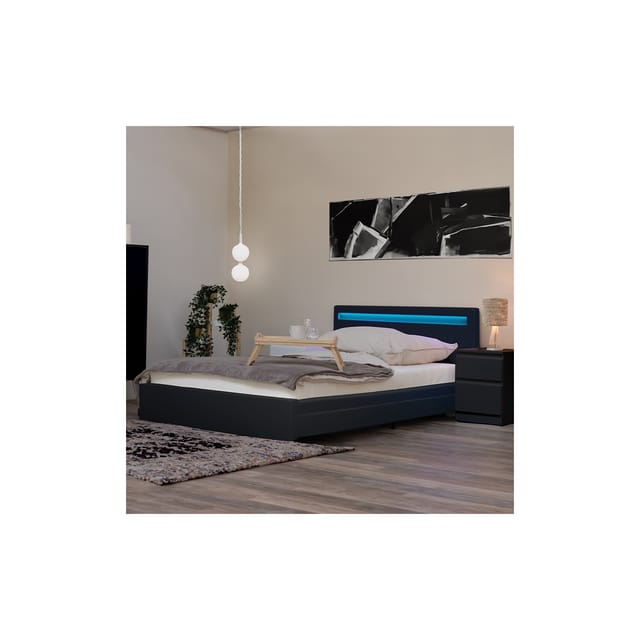 Led Bett mit Schubladen nube Farbe: Dunkelgrau, Größe: 140 x 200 cm Bett Mit Matratze 180X200 - Home Deluxe