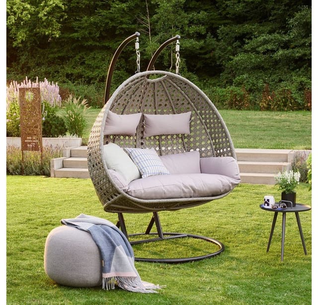 Polyrattan Hängesessel twin Farbe: Grau Poly Rattan Hängesessel Hängekorb - Home Deluxe