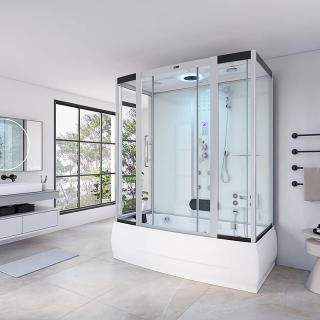 Dampfdusche mit Whirlpoolfunktion und LED-Beleuchtung diamond - 170 x 90 cm Weiß Dampfdusche Duschkabine Duschtempel Dampfsauna - Home Deluxe