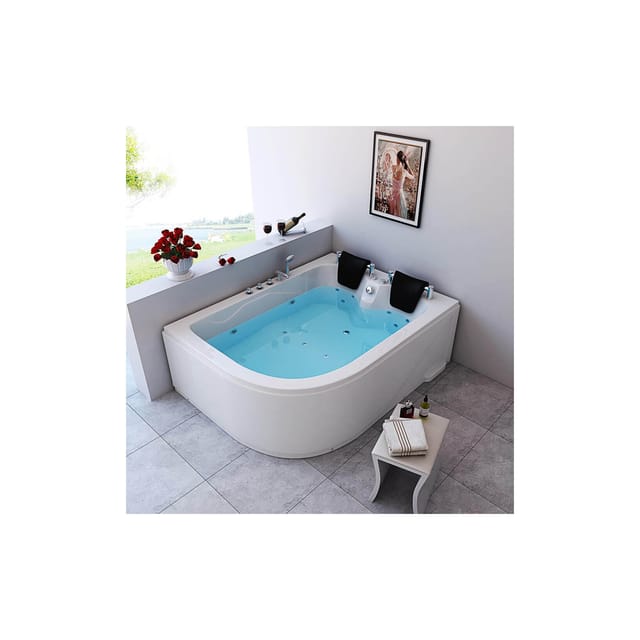 HOME DELUXE - Whirlpool - BLUE OCEAN XL Links, Weiß, Maße: 180 x 120 x 65 cm - inkl. Nackenkissen, Armaturen und Whirlpoolpumpe I Whirlpool für 2