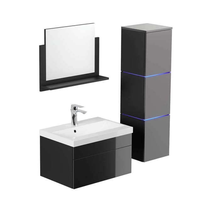 Home Deluxe - Badmöbel Komplettset wangerooge Made in Germany Farbe: Schwarz, Größe: l Badezimmermöbel Waschtisch Badmöbelset Badezimmer