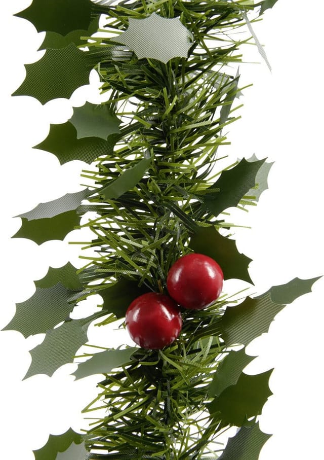 Kaemingk Lamettagirlande Ilex grün mit Beeren Lamettagirlande