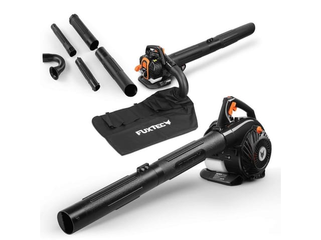Profi Benzin Laubsauger FX-LBS126P – Laubbläser & Häcksler mit Blasrohr – Saugrohr & 60L Fangsack – Anti-Vibrations-Funktion – Blasgeschwindigkeit