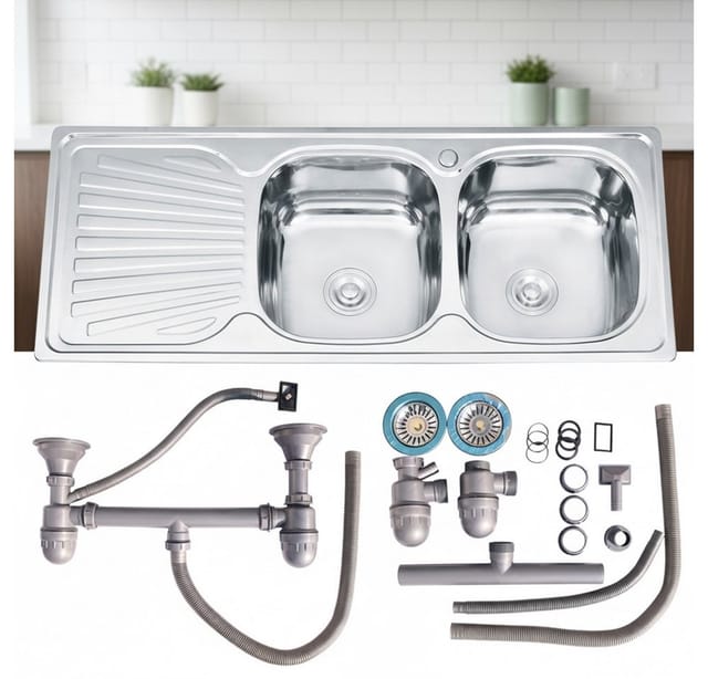 120CM Doppel Spülbecken Ablage Einbauspüle Edelstahlspüle Spülbecken 2 Becken