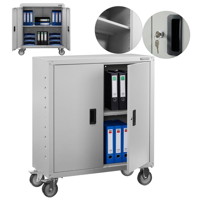Aktenschrank Büroschrank Lagerschrank Materialschrank Stahlschrank Höhenverstellbarer Einlegeboden 90 x 90 x40 cm Grau - Arebos