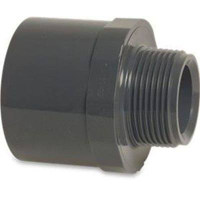 Mega Group - Mega Übergangsnippel pvc-u 50/63 mm x 2 Zoll Klebemuffe/Klebestutzen x Außengewinde 10 bar, grau