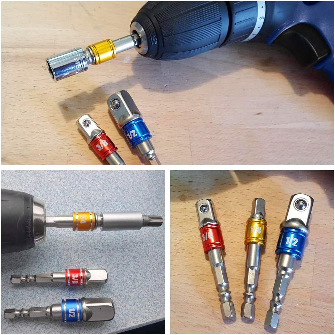 [french Days]adaptateur De Douille Hexagonale 3 Pièces Adaptateur De Douille Clé À Douille Clé À Douille Jeu D'Écrous Extension De Connexion Pour Tournevis Sans Fil, 1/4" 3/8" 1/2