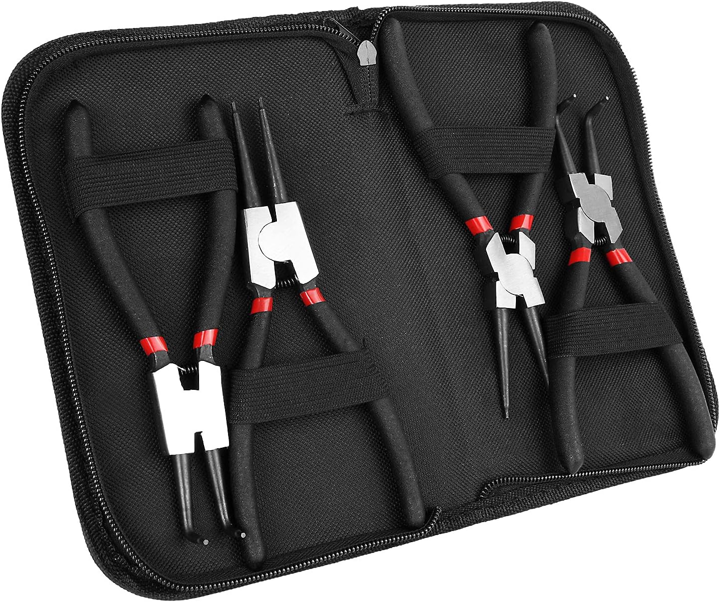 [french Days]lot De 4 Pinces À Circlips Internes/externes De 7 Pouces Kit De Pinces À Circlips Robustes Pinces À Machoires Droites/courbées Pour Retirer Les Anneaux Et Retirer Les Tuyaux Avec Pochette