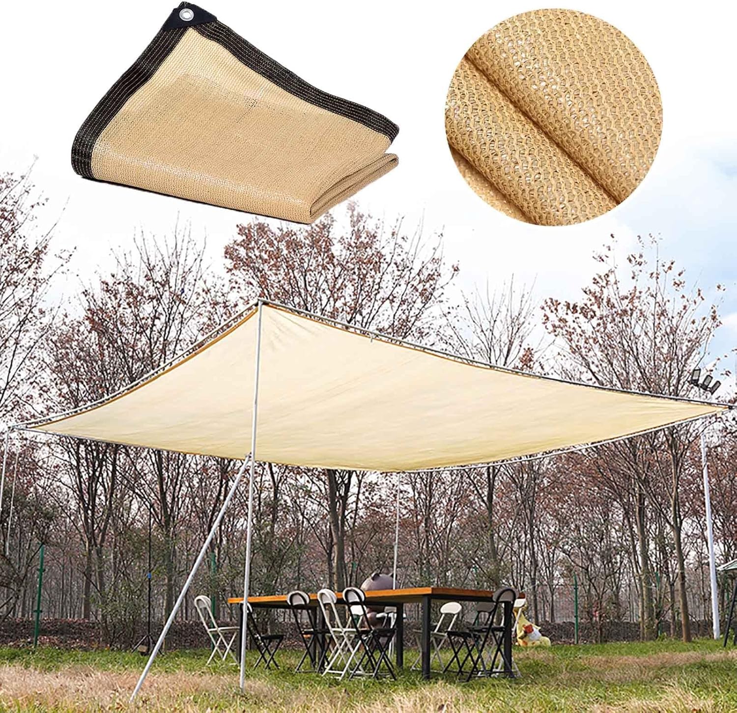 [french Days]toile D'Ombrage Beige Voile Rectangulaire 90% Résistant Aux Uv Respirant Et Ombrage Pour Serre Pergola Jardin Piscine 4mx4m