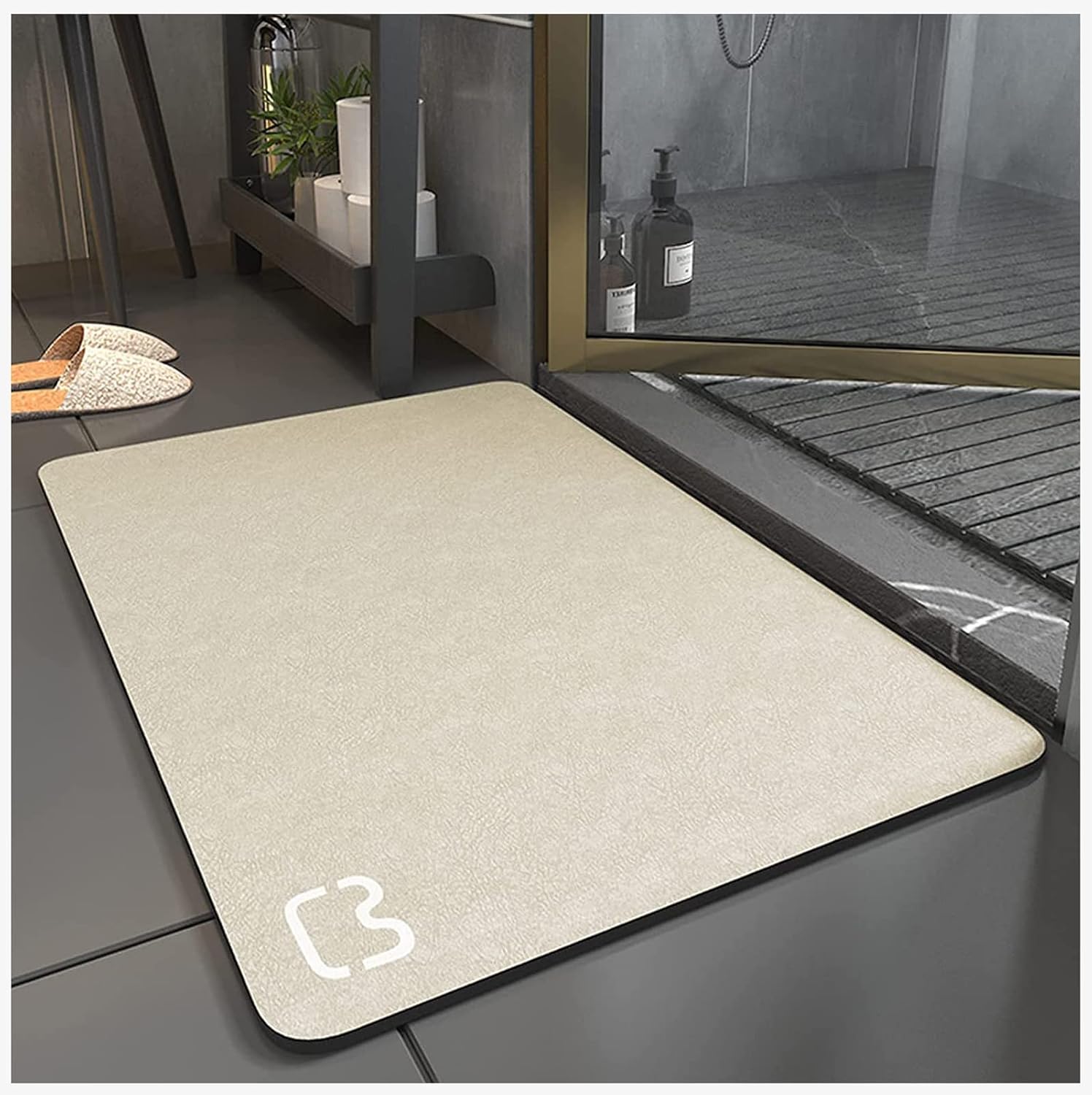[french Days]tapis De Bain Antidérapant Super Absorbant Diatomite Tapis Salle De Bain Microfibre Tapis De Baignoire Tapis De Douche Doux Séchage Rapide (beige, 50 80)
