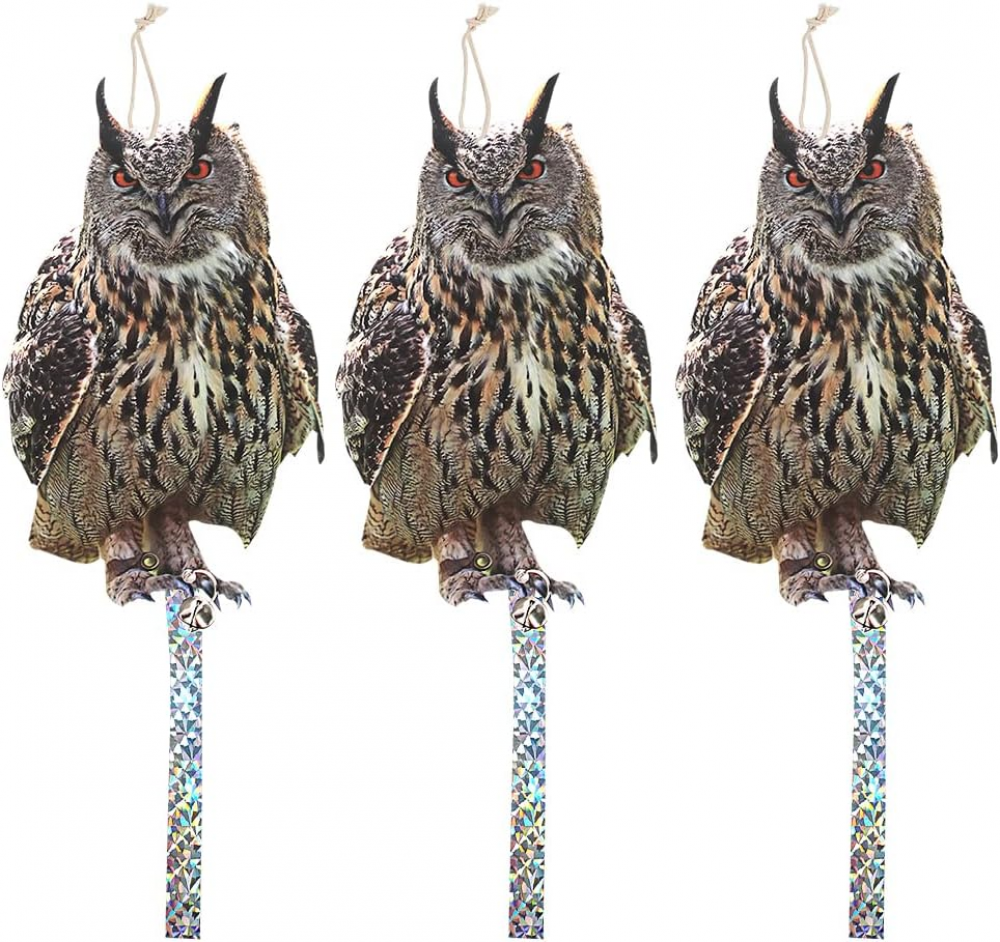 [french Days]lot De 3 Répulsif Contre Les Oiseaux - Répulsif Anti-pigeons, Chouette - Réfléchissant - Avec Clochette En Forme De Hibou