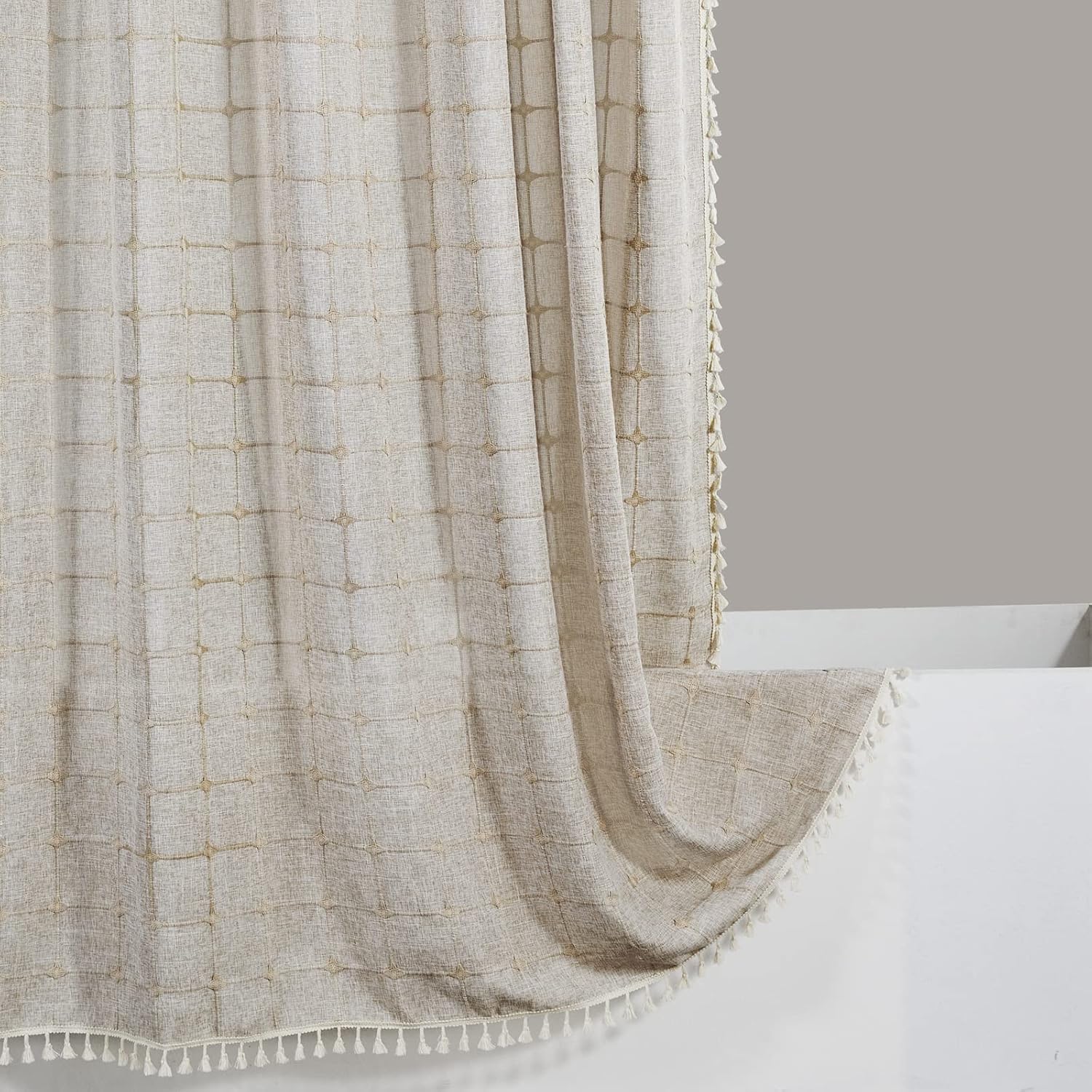 [french Days]rideau De Douche Boho Farmhouse En Marron Clair, Infroissable Et Ultra Épais En Coton Et Lin Rustique Cottagecore Esthétique Mignon Campagne Franaise Pour Salle De Bain, Ensemble De Ridea