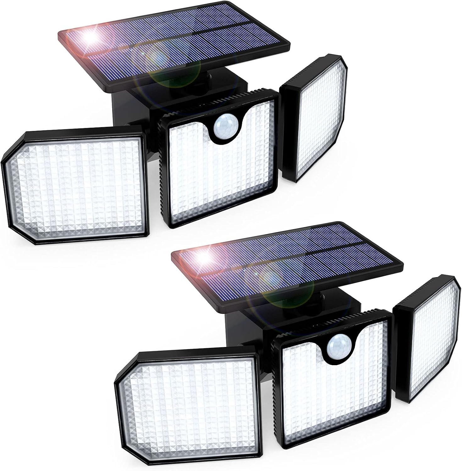 [french Days]pack De 2 Lampes Solaires Pour L'Extérieur, Golwof 230led Lampe Solaire Pour L'Extérieur Avec Détecteur De Mouvement 270° Éclairage Sur Trois Côtés Ip65 Étanche Applique Murale Solaire Ex