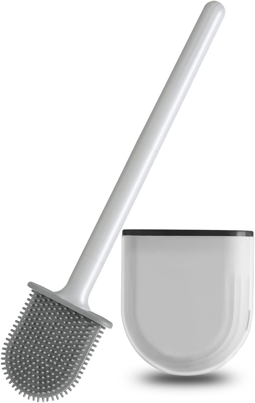 [french Days]brosse Wc Et Support Pour Salle De Bain, Tête De Brosse De Nettoyage De Cuvette Flexible Avec Poils En Silicone, Taille Compacte Pour Le Rangement Et L'Organisation Avec Base À Fentes D'A