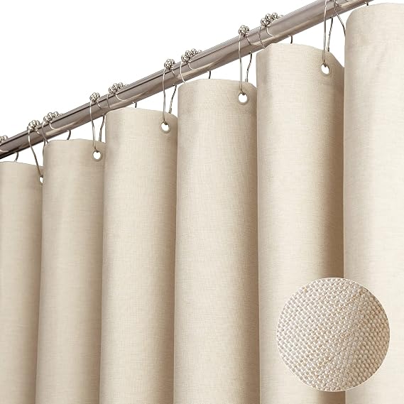 [french Days]rideau De Douche En Tissu Extra Long, Ensemble De Rideau De Douche En Tissu Résistant Texturé En Lin De 84 Pouces Avec 12 Crochets En Plastique, Rideaux De Douche En Polyester De Luxe Pou