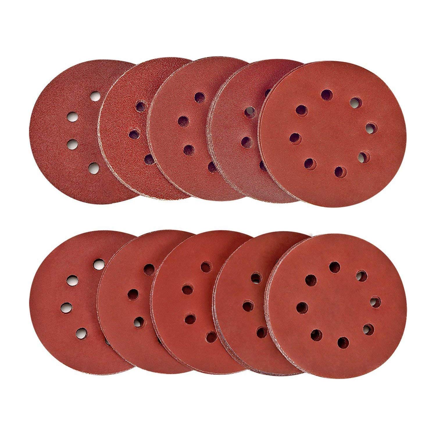 [french Days]60pcs Disque De Ponçage 125mm Grain 120, Disques A Poncer Papier Abrasifs 8 Trous Idéal Pour Poncer/polir