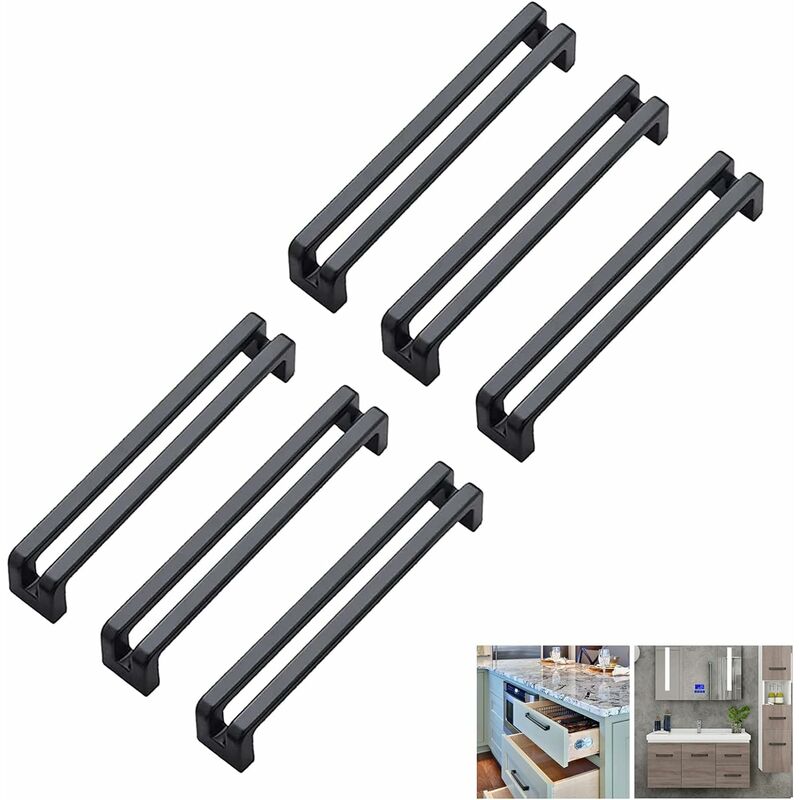 [french Days]6 Pièces Poignee De Meuble Cuisine Noire 128 Mm Entraxe, Poignee Armoire Moderne, Alliage De Zinc Poignées De Placard, Poignet Tiroir Noir Solide Avec Finition Mate Pour Porte D'Armoire