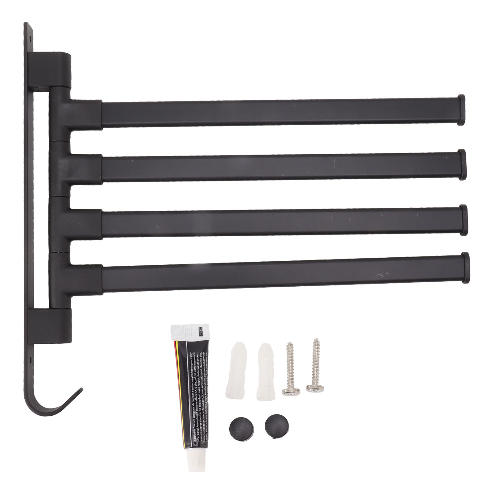 [french Days]porte-serviettes Pivotant Noir, 2 Pièces, Sans Poinçon, Porte-serviettes De Salle De Bains, Mural, Coin De Salle De Bains, Tige De Suspension À 4 Bras