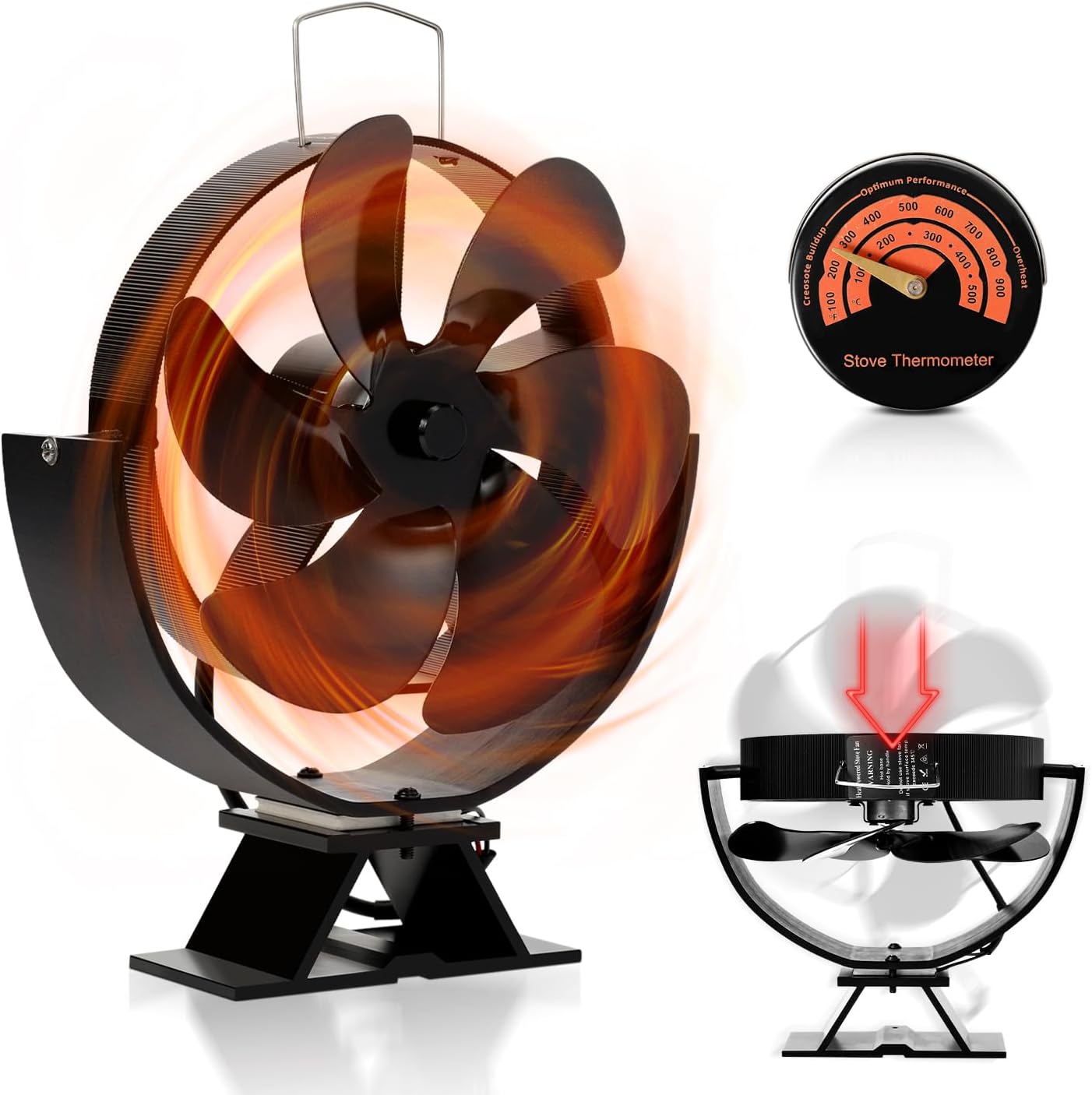 [french Days]ventilateur De Poêle À 6 Pales Fonctionnement Silencieux Avec Thermomètre Ventilateur De Cheminée Alimenté Par La Chaleur Pour Poêles À Bois Cheminées Poêles À Granulés Angle Réglable