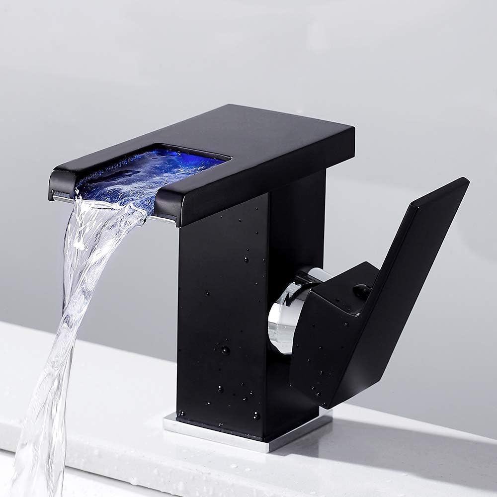 [french Days]robinet De Salle De Bain Led À Cascade, Noir