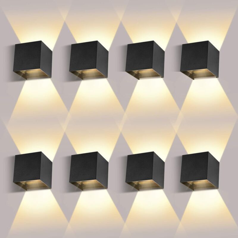 [french Days]８ Pack Applique Murale Interieur/exterieur 12w 3000k Appliques Murales Exterieur Angle De Faisceau Réglable Noir Applique Exterieur Etanche Ip65 [classe Énergétique F]