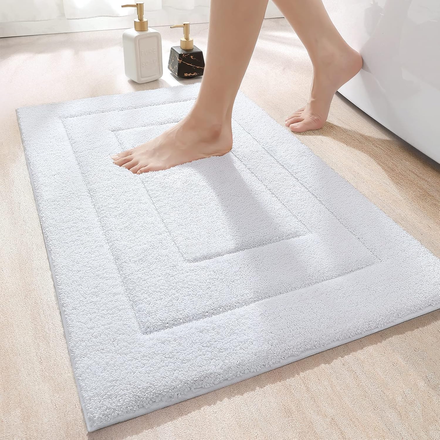 [french Days]tapis De Bain Antidérapant,tapis Salle Bain Moelleux En Microfibre,absorbant L'Eau,lavable En Machine,extra Epais Tapis De Douche Pour Salle De Bain,40 X 60 Cm,blanc