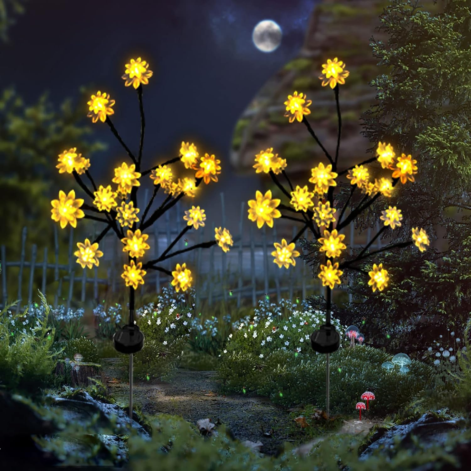 [french Days]lampes Solaires Jardin 2 Pièces Lotus Lumière Solaire Extérieure À Led Éclairage Nol Lampes - Solaires Décoratives Paysage Lampe, Pour Allée Chemin Terrasse Camping Fête(blanc Chaud)