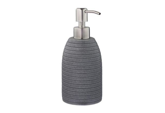 Relaxdays - Seifenspender, 300 ml, nachfüllbar, Bad, wc, Küche, Flüssigseifenspender, Polyresin, Edelstahlpumpe, grau