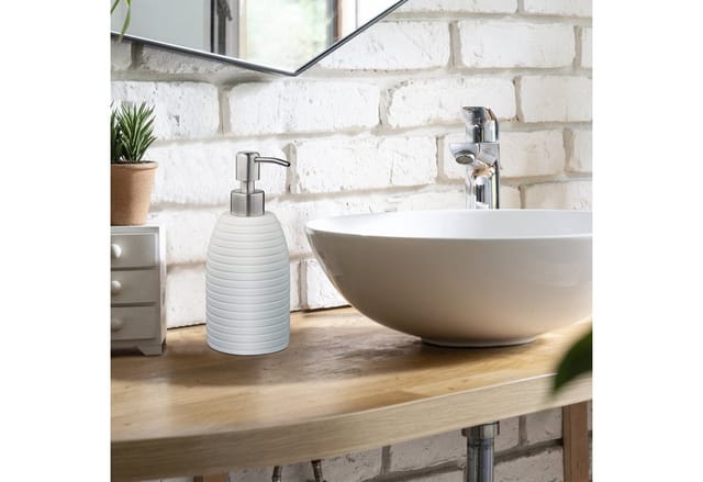 Relaxdays - Seifenspender, 300 ml, nachfüllbar, Bad, wc, Küche, Flüssigseifenspender, Polyresin, Edelstahlpumpe, weiß