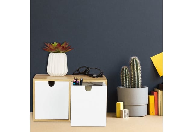Schreibtisch Organizer, 2 Schubfächer, Bambus & mdf, Aufbewahrungsbox Büro, HxBxT: 14,5 x 24,5 x 20 cm, weiß - Relaxdays