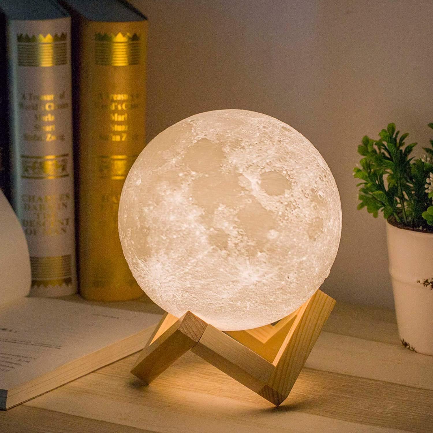 [french Days]veilleuse Lampe De Nuit En Forme De Lune, Chargement Usb Et Contrle Tactile, Pour Adultes Et Enfants, Blanc Chaud À Froid (12 Cm)